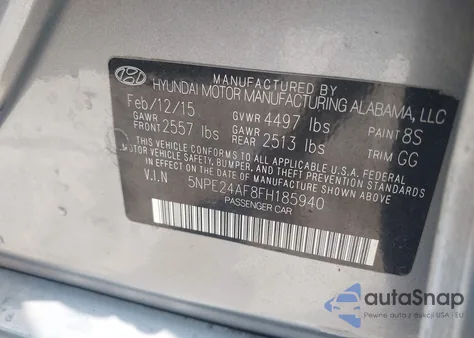 2015 Hyundai Sonata Se z USA, uszkodzony, nr VIN 5NPE24AF8FH185940